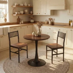 3-Piece Round Dining Table Set, Industrial Style Small Kitchen Table And Chairs For 2