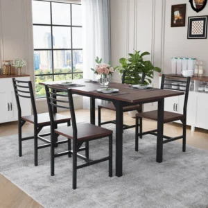 5 Piece Extendable Dining Set, 47”- 63” Extendable Dining Table With 4 Chairs, Kitchen Table Set With Mdf Wood Board And Metal Frame, For Small Space