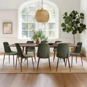 9-Piece Extendable Dining Table Set with 8 Upholstered Chairs, Rectangular Table with Leaf Storage