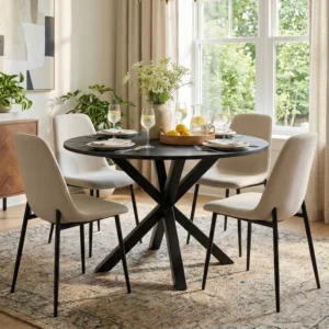 Folmar 39.5" W 5-Piece Round Dining Set with Chenille Chairs