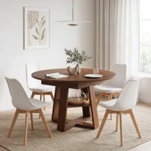 Rohun Round Extendable Modern Kitchen Dining Table Set With 32.8"H Dining Chair